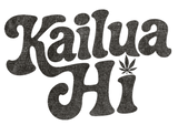 Text 'Kailua HI' logo with a cannabis leaf symbol on a white background which may be used as home page navigation link
