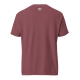back flat lay of brick-red garment-dyed tee showing small kailua hi mark at back neck