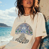 peace love + tranquility moon jelly tee womens - faded ecru